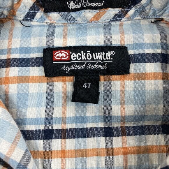 Ecko Unltd Plaid Shirt Toddler Size 4T Button Up Collared Shirt - Extra Button - Picture 3 of 7
